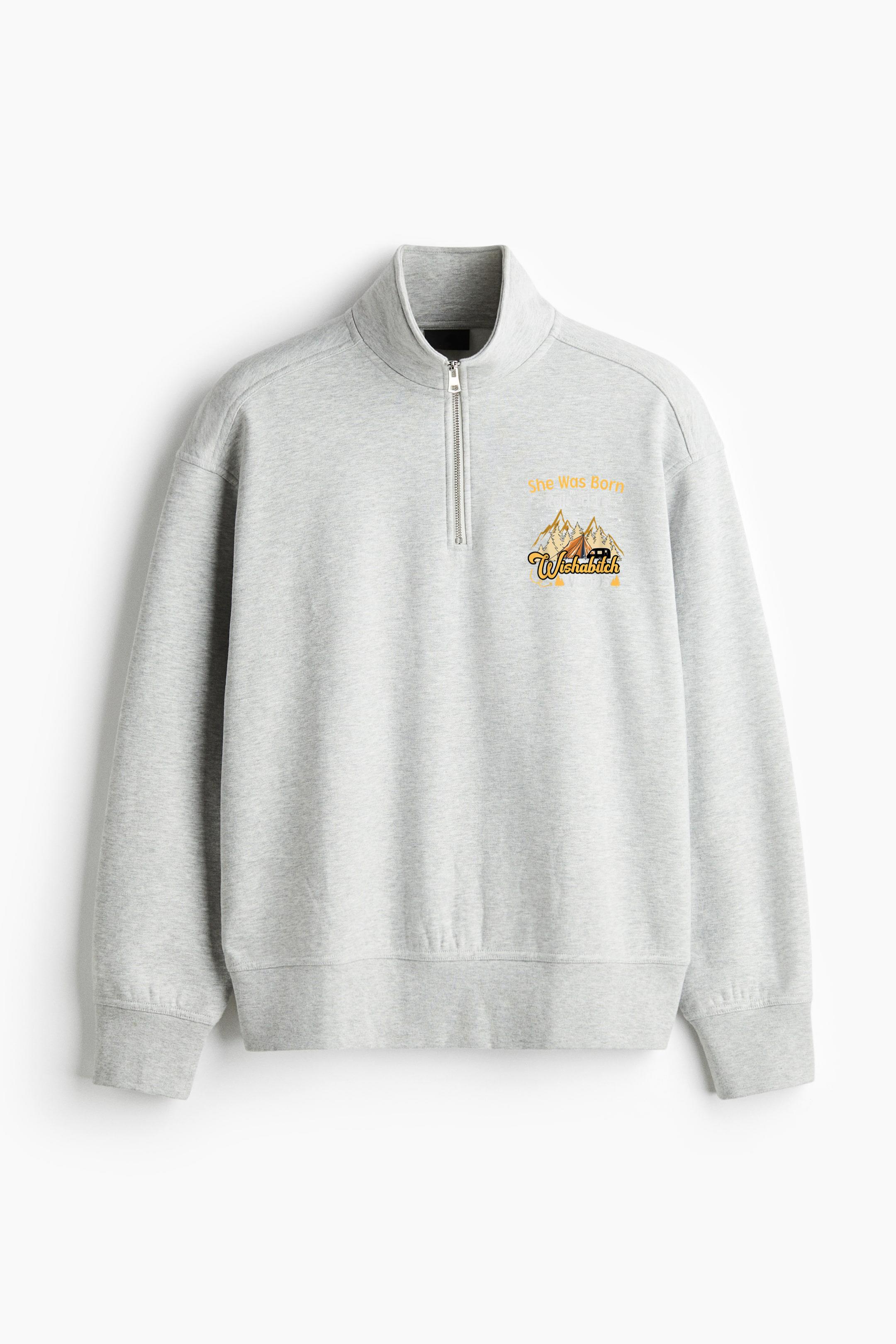 Camping She Was Born And Raised In Wishabitch Woods Loose-Fit Sweatshirt Collar Jacket - Image 3