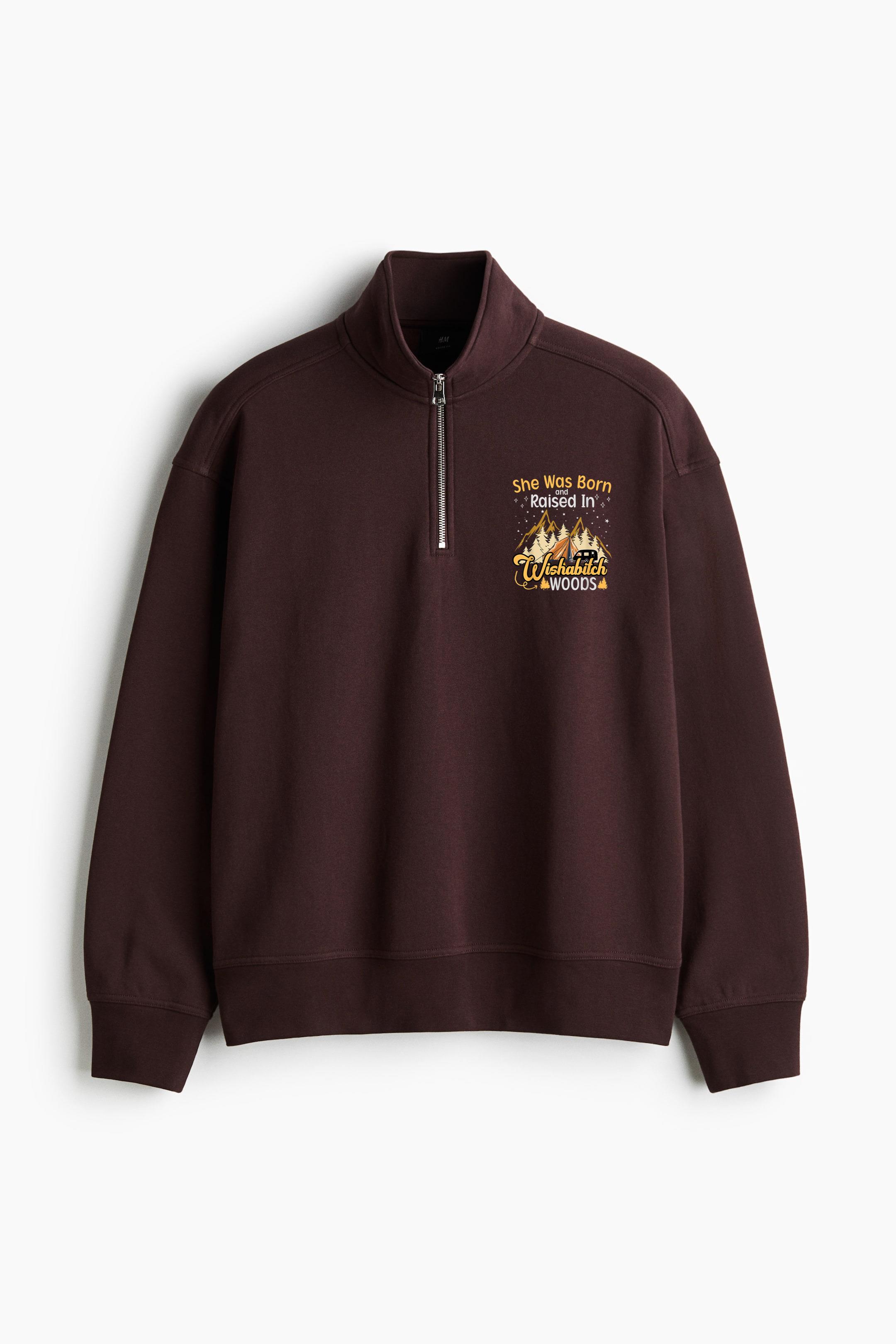 Camping She Was Born And Raised In Wishabitch Woods Loose-Fit Sweatshirt Collar Jacket - Image 2